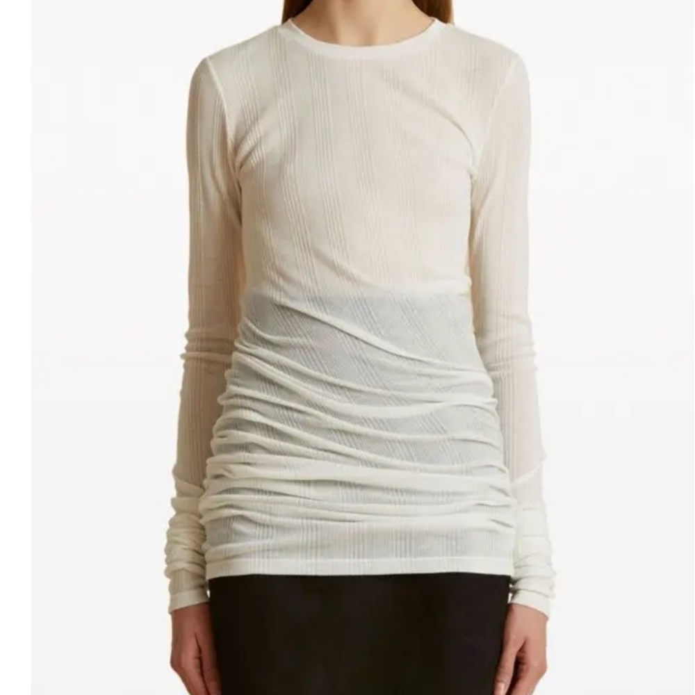Khaite cream cotton ribbed knit crew neck extended long sleeves Medium - Picture 7 of 8